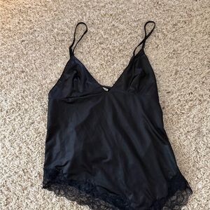 Kimchi Blue Black Satin Lace Trim Camisole